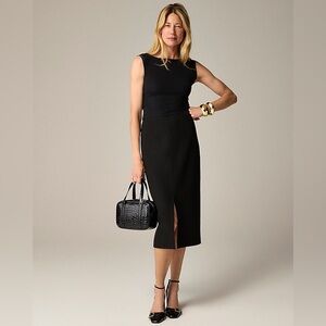 NWT J. Crew Black Pencil Midi Skirt in Four-Season Stretch, with Front Slit, 4